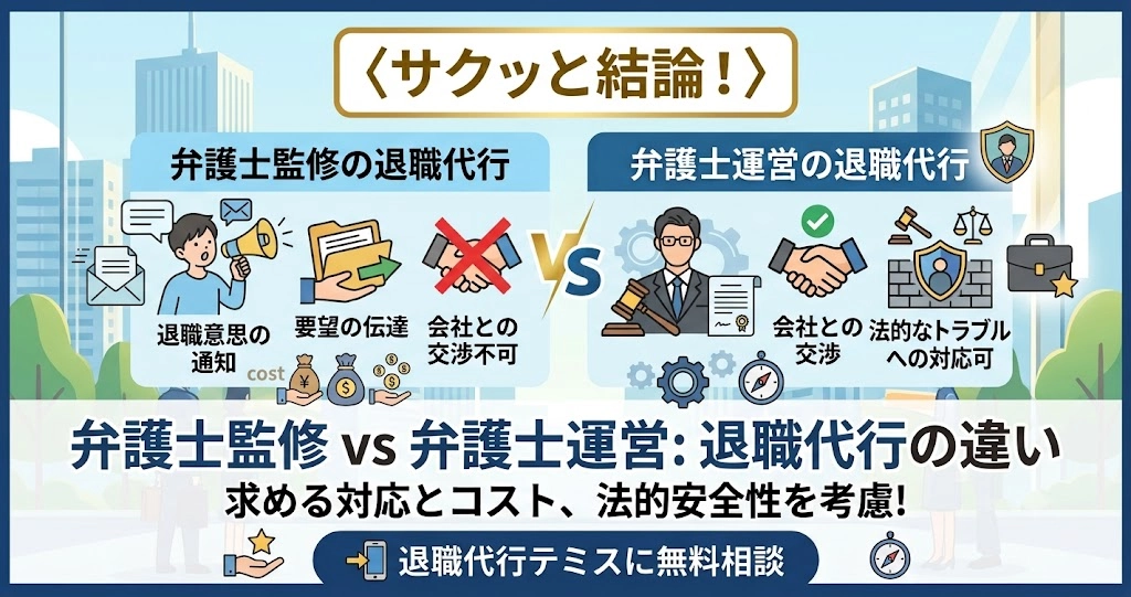 弁護士監修と弁護士運営の退職代行の違い