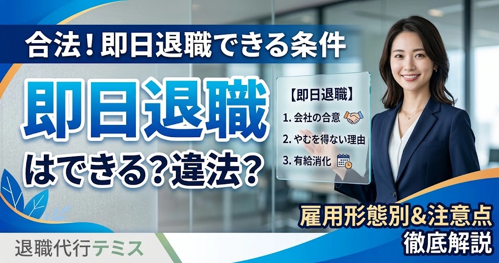 即日退職はできる？違法？法的条件と雇用形態別の方法・注意点を徹底解説