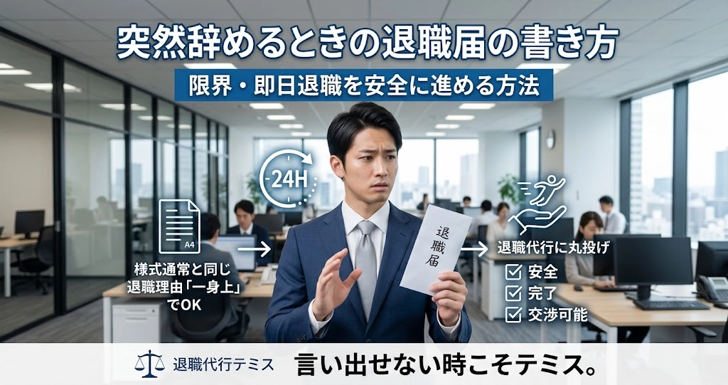 突然辞めるときの退職届の書き方｜例文3種と即日退職を安全に進める方法
