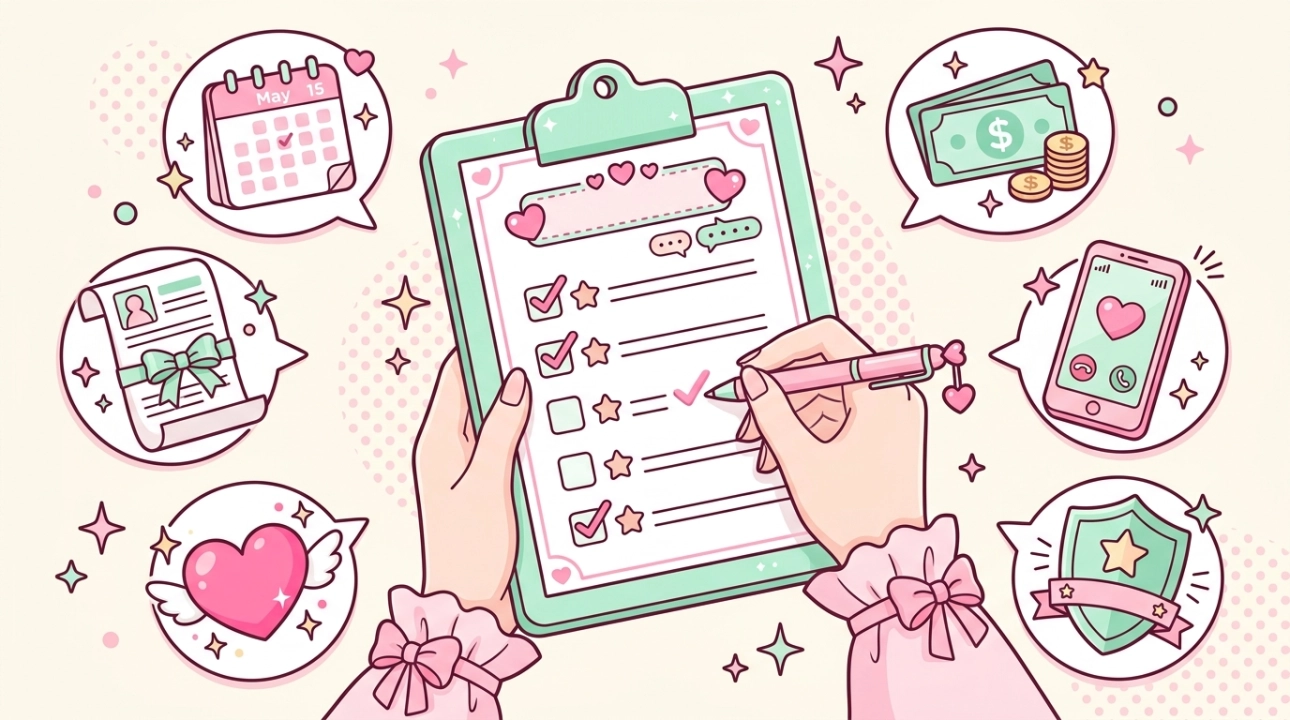 チェックリストとペンを持った手のイラスト